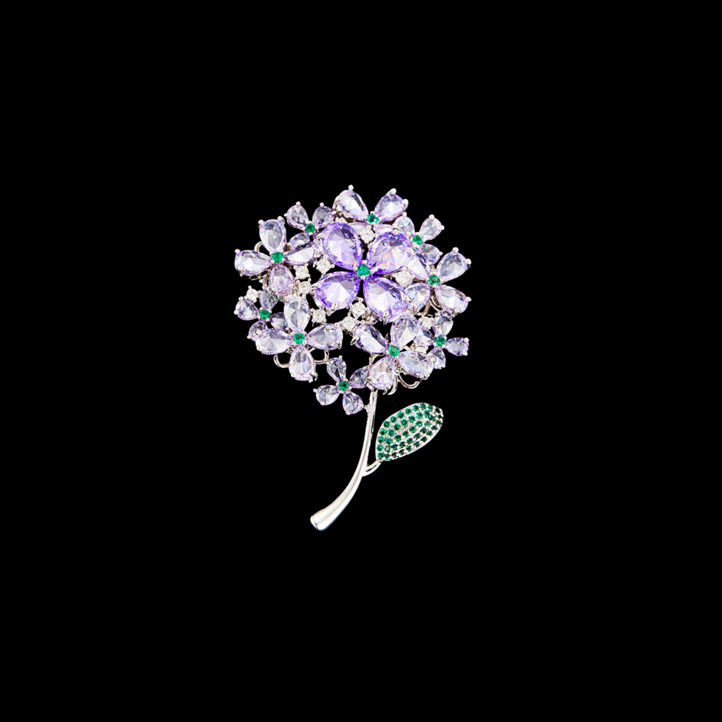 AVELIA Purple Crystal Hydrangea Flower Brooch