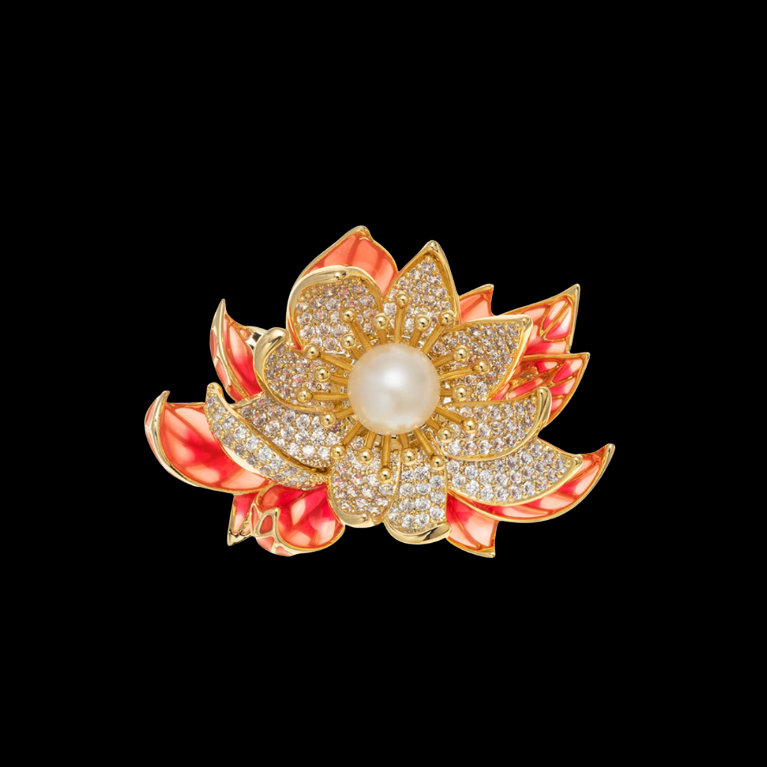AVELIA Red Enamel Water Lily Brooch