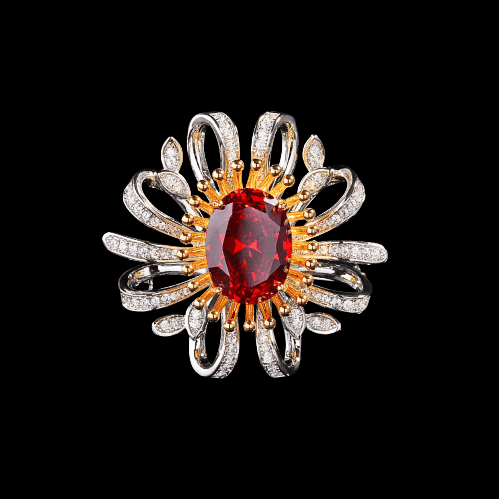 AVELIA Red Rhinestone Flower Brooch