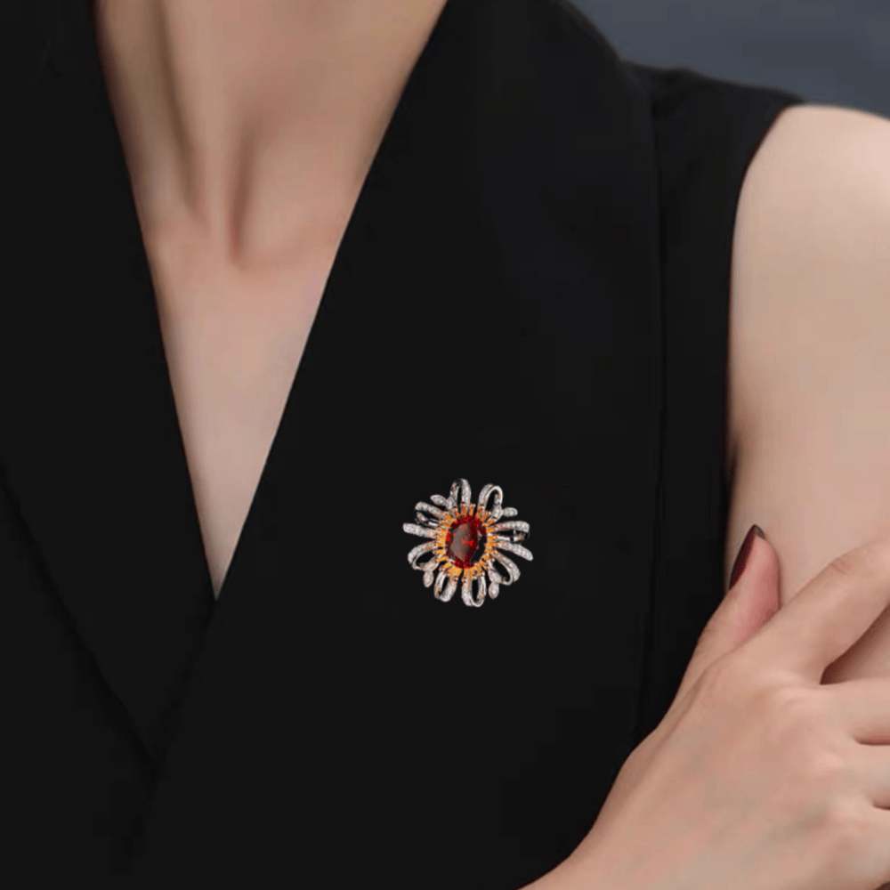 AVELIA Red Rhinestone Flower Brooch