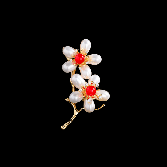 AVELIA Red Pearl Cherry Blossom Brooch