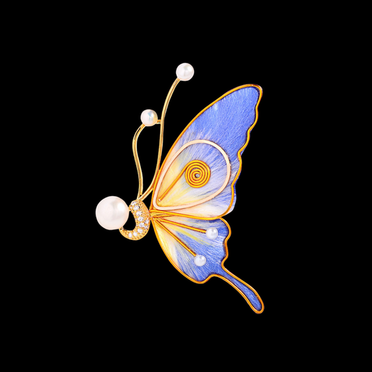 AVELIA Silk Velvet Pearl Butterfly Brooch