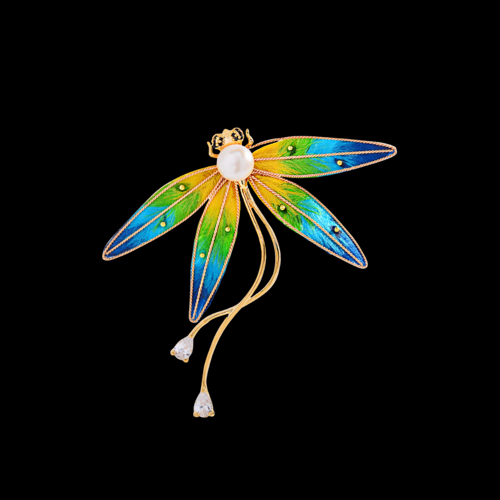 AVELIA Silk Velvet Pearl Dragonfly Brooch