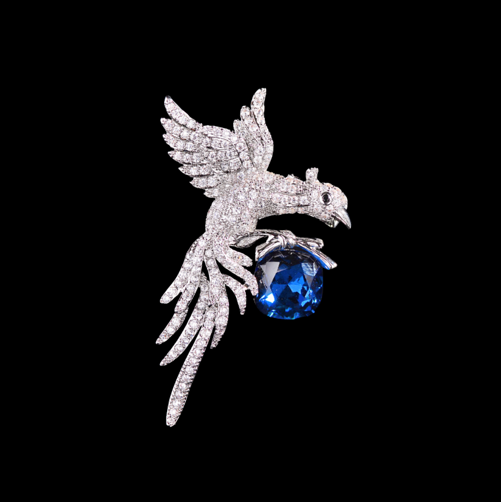 AVELIA Silver Bird on a Rock Brooch