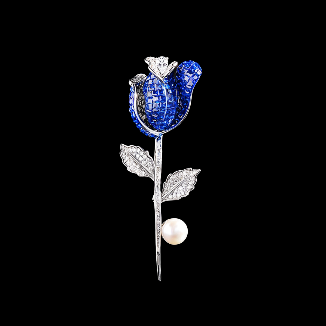 AVELIA Silver Blue Rose Brooch
