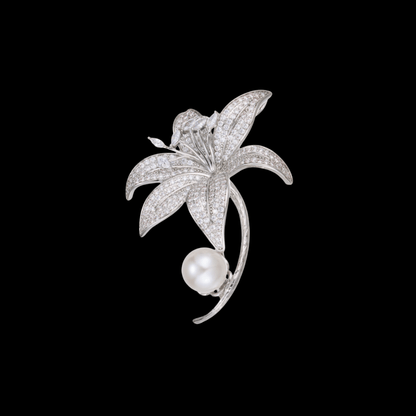 AVELIA Silver Crystal Lily Brooch