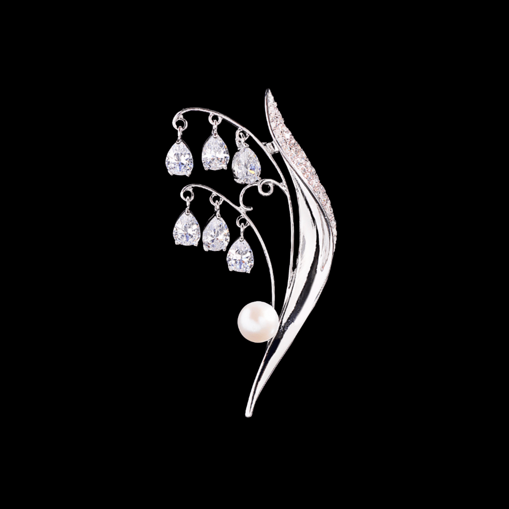 AVELIA Silver Crystal Lily of the Valley Brooch