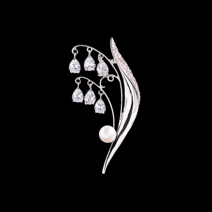 AVELIA Silver Crystal Lily of the Valley Brooch