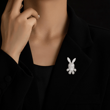 AVELIA Silver Crystal Rabbit Brooch
