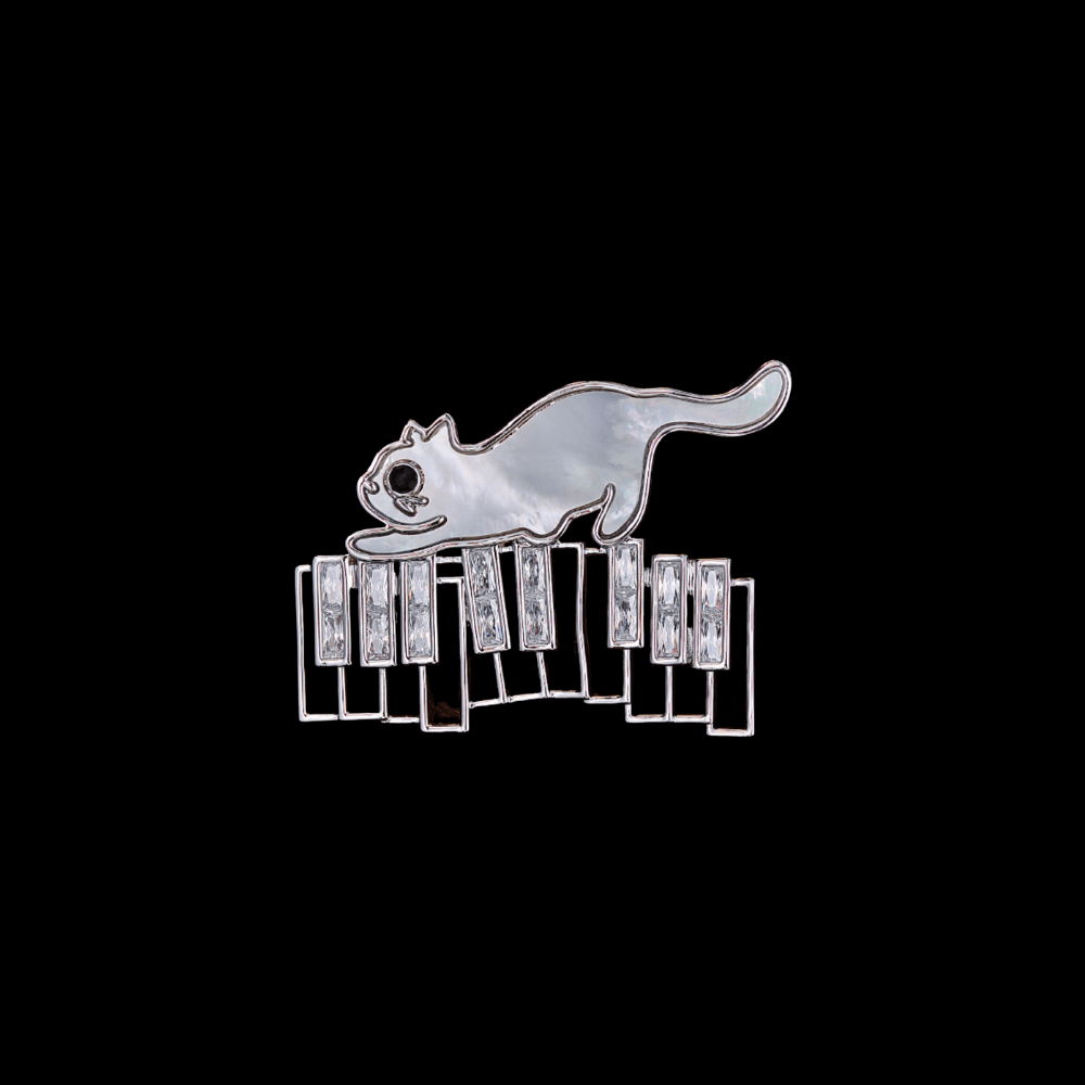 AVELIA Silver Mother of Pearl Cat Brooch