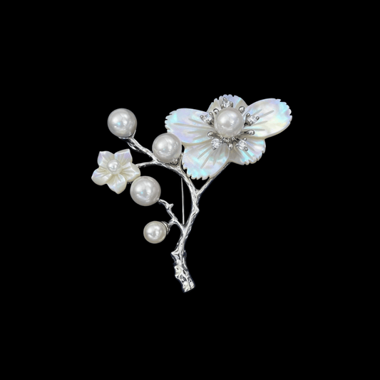 AVELIA Silver Mother of Pearl Cherry Blossom Brooch