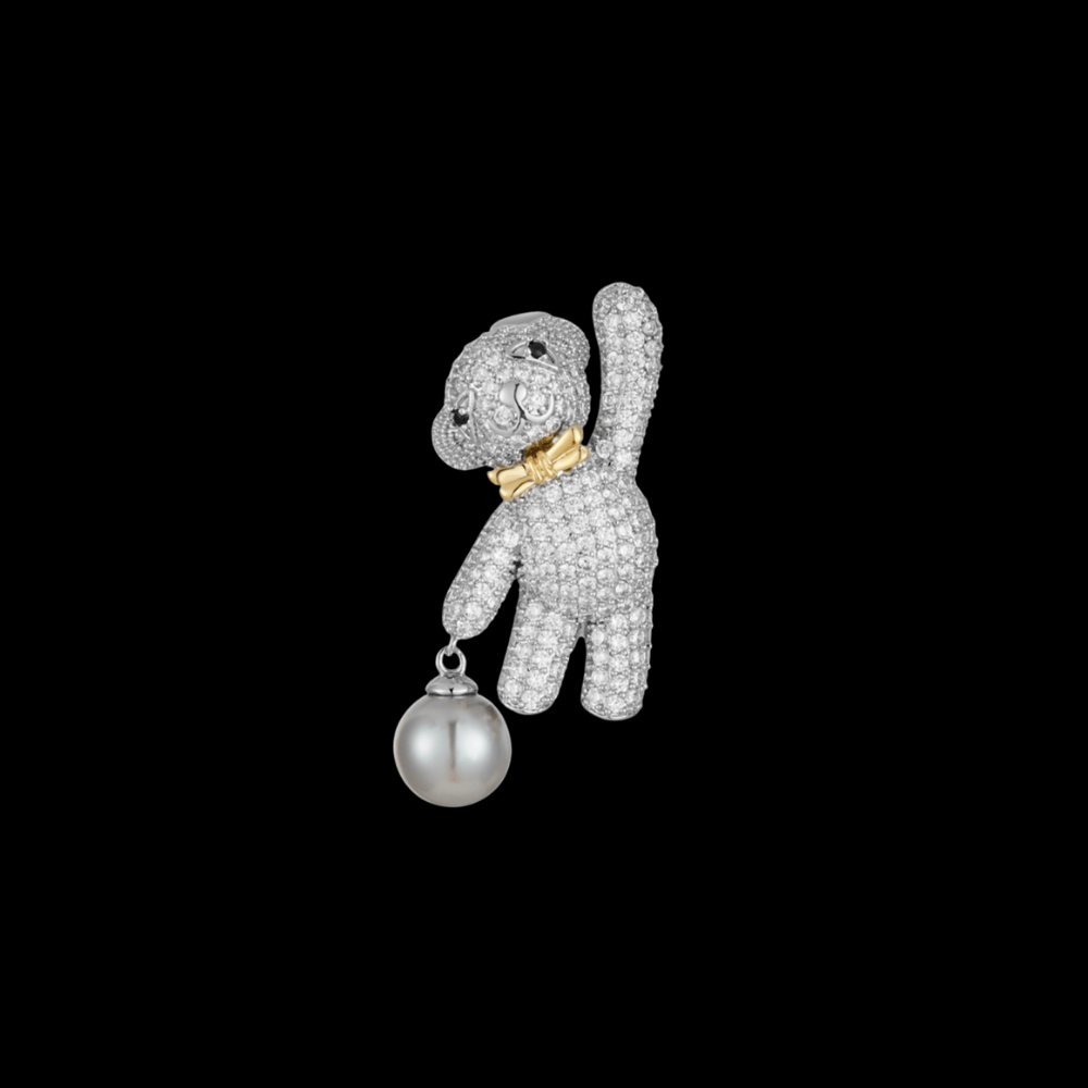 AVELIA Silver Pearl Bear Brooch