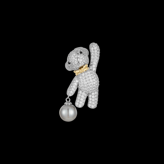 AVELIA Silver Pearl Bear Brooch