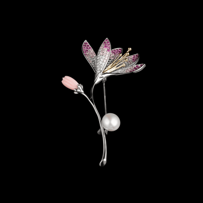 AVELIA Silver Pearl Orchid Brooch