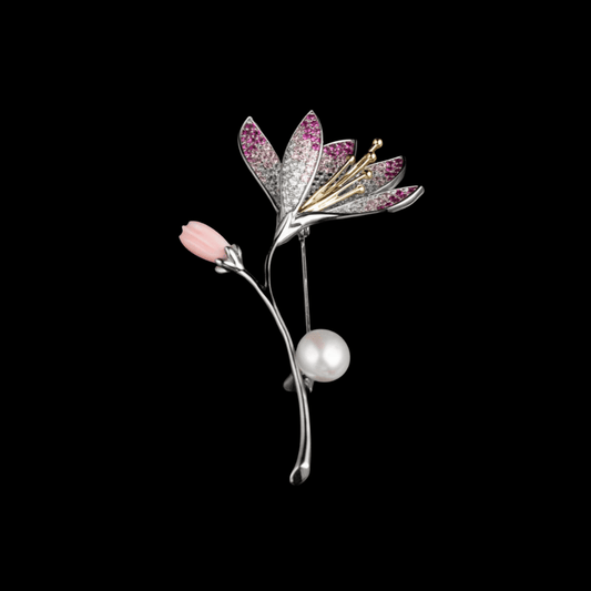 AVELIA Silver Pearl Orchid Brooch