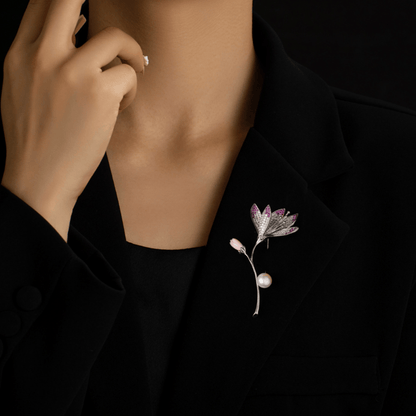 AVELIA Silver Pearl Orchid Brooch