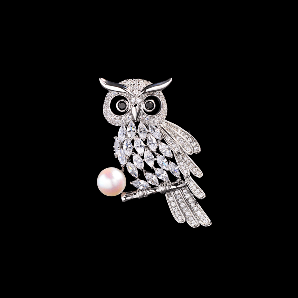 AVELIA Silver Pearl Owl Brooch