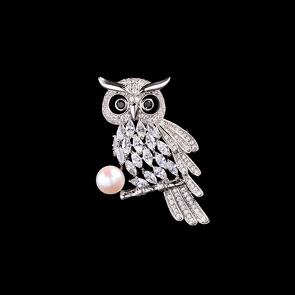 AVELIA Silver Pearl Owl Brooch