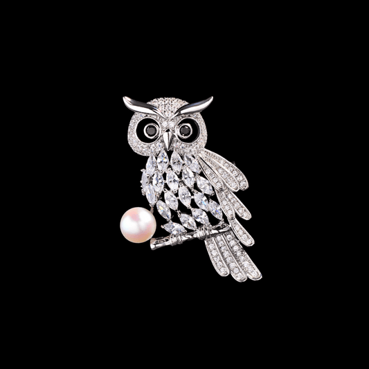 AVELIA Silver Pearl Owl Brooch