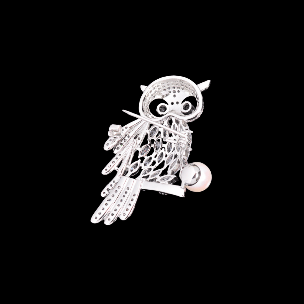 AVELIA Silver Pearl Owl Brooch
