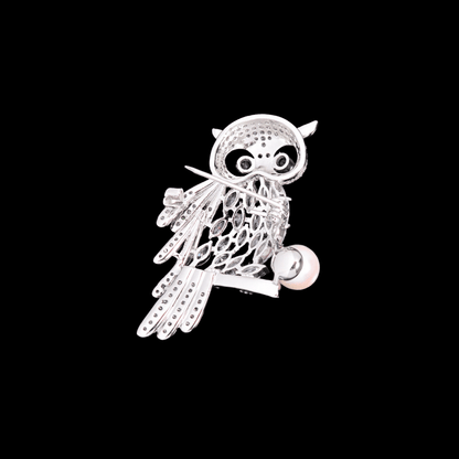 AVELIA Silver Pearl Owl Brooch