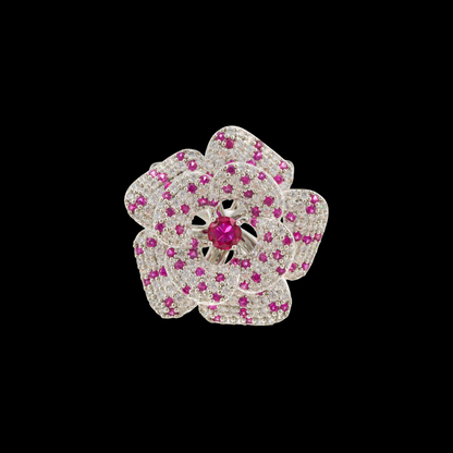 AVELIA Silver Ruby Camellia Scarf Ring