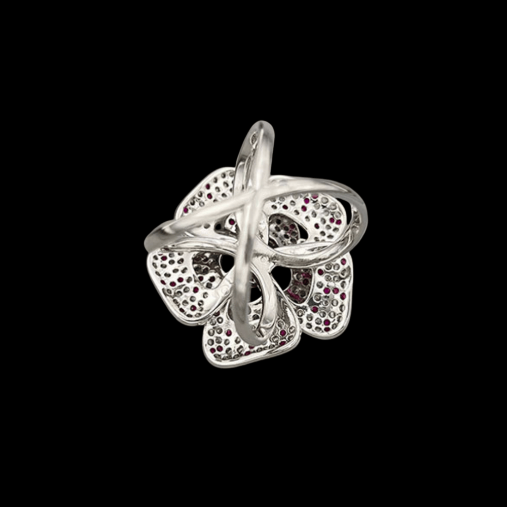 AVELIA Silver Ruby Camellia Scarf Ring