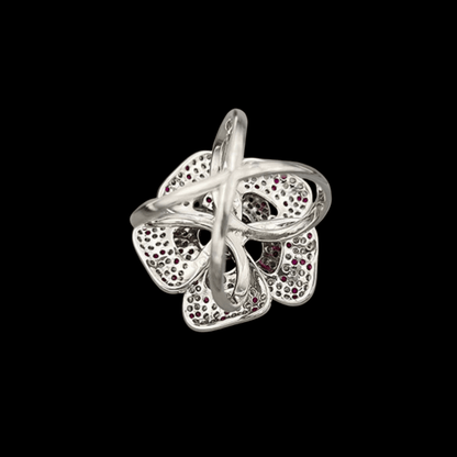 AVELIA Silver Ruby Camellia Scarf Ring