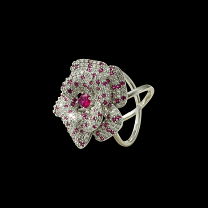 AVELIA Silver Ruby Camellia Scarf Ring