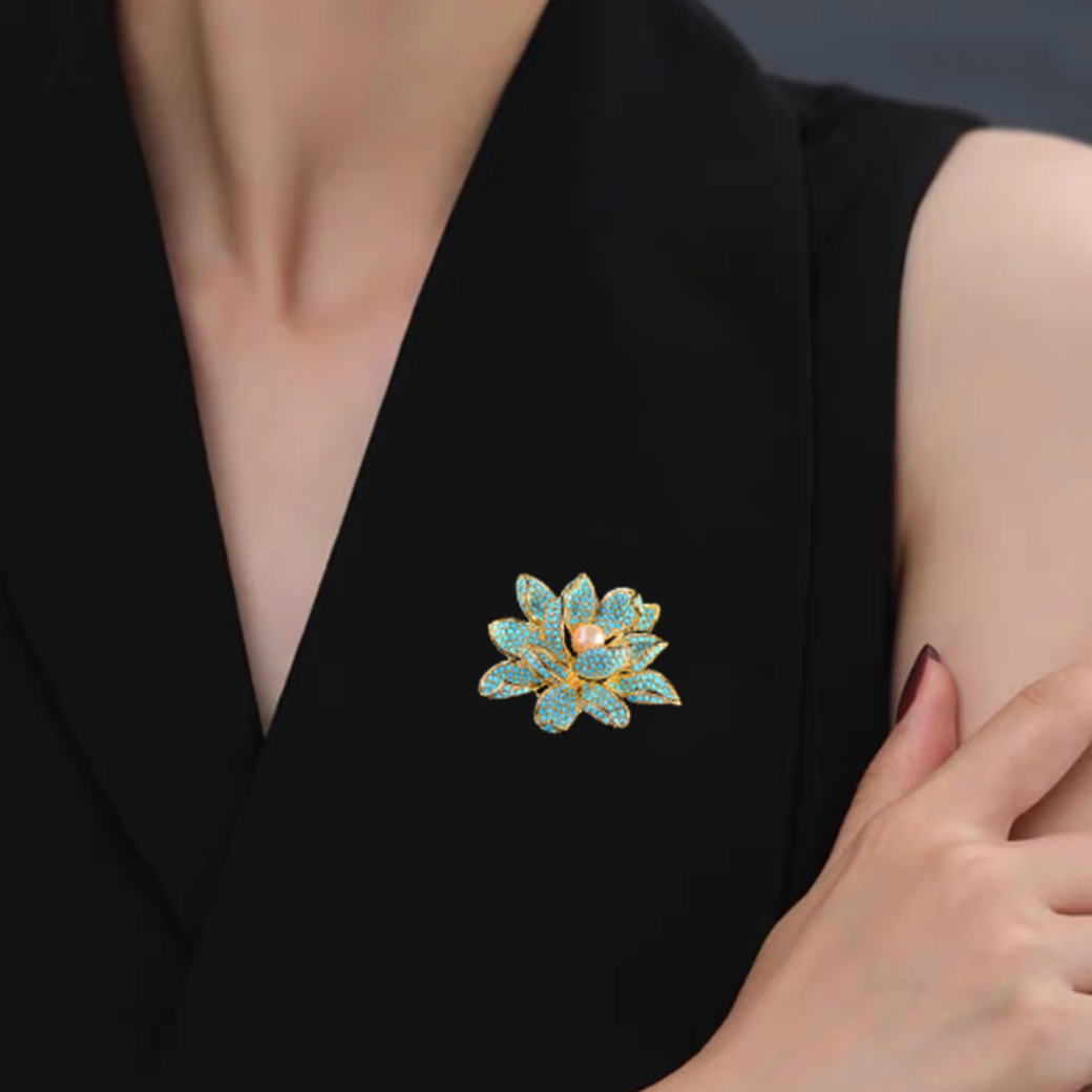 AVELIA Turquoise Crystal Water Lily Brooch