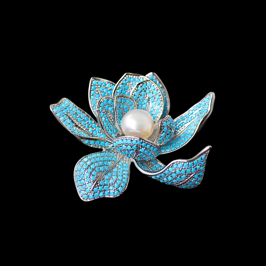 AVELIA Turquoise Pearl Water Lily Brooch