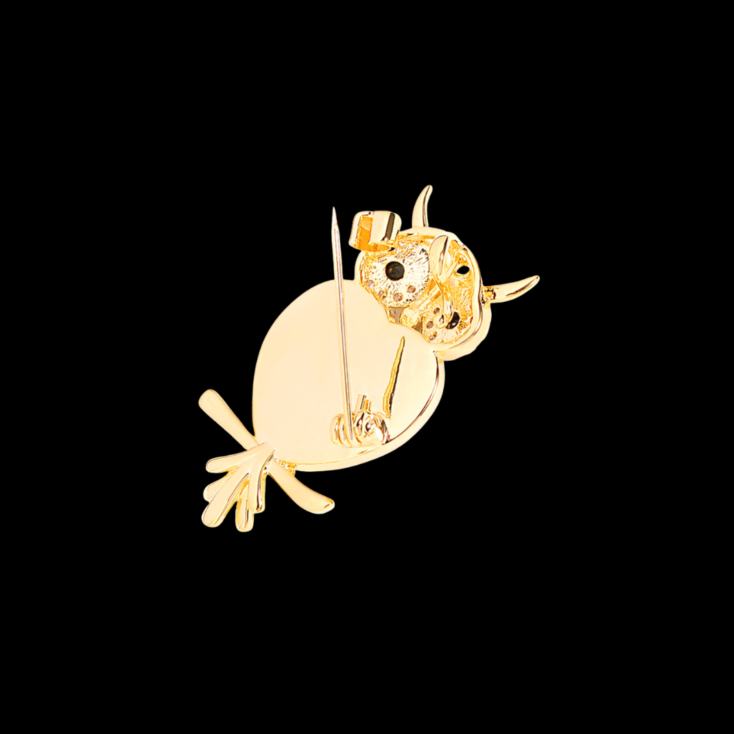 AVELIA Vintage Champagne Crystal Owl Brooch