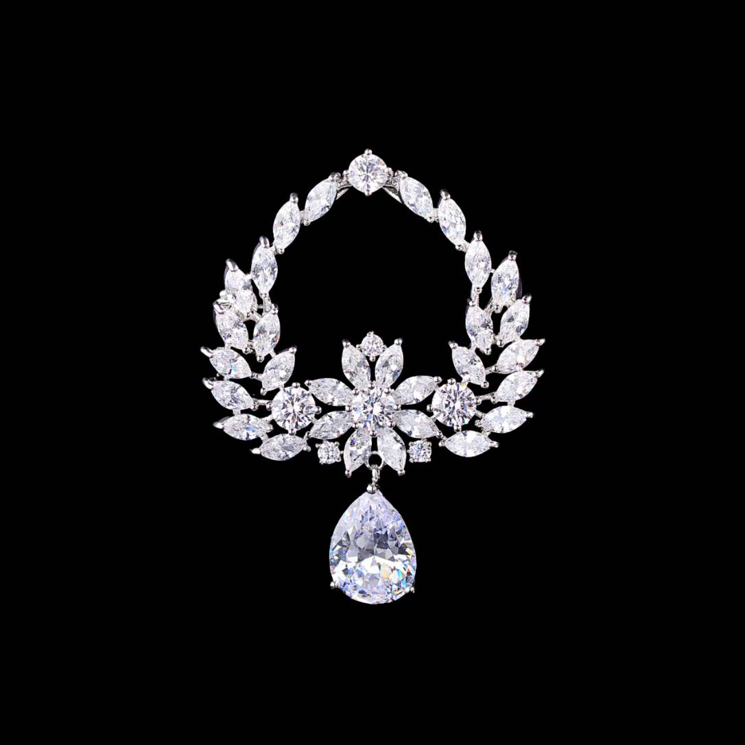 AVELIA Vintage Crystal Olive Leaf Brooch