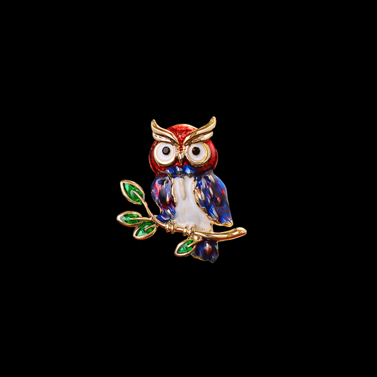 AVELIA Vintage Enamel Owl Brooch