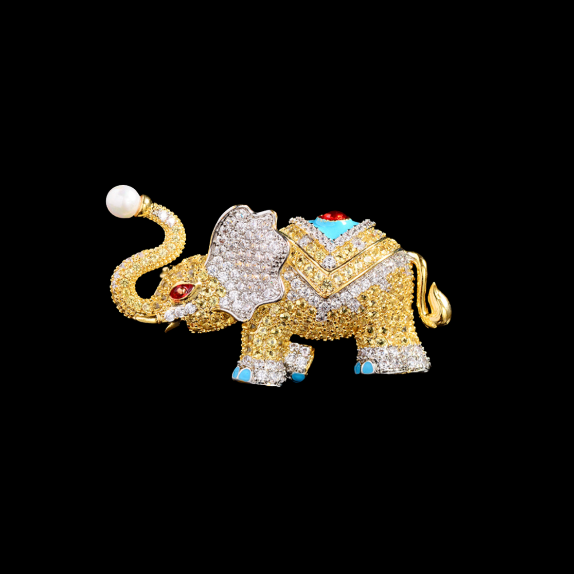 AVELIA Vintage Gold Crystal Elephant Brooch