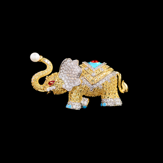 AVELIA Vintage Gold Crystal Elephant Brooch