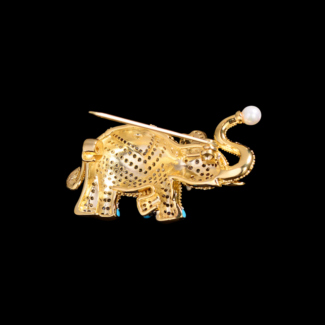 AVELIA Vintage Gold Crystal Elephant Brooch