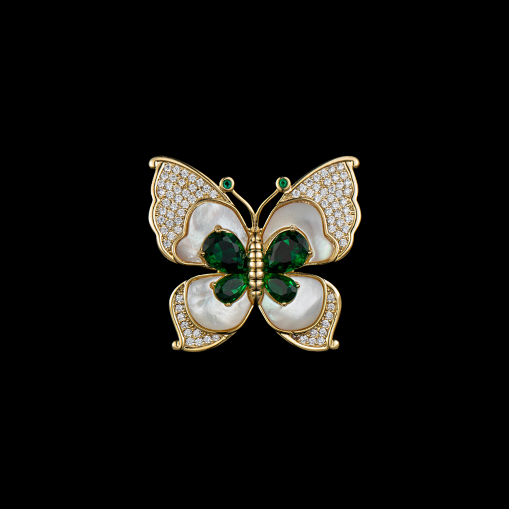 AVELIA Vintage Green Crystal Butterfly Scarf Ring