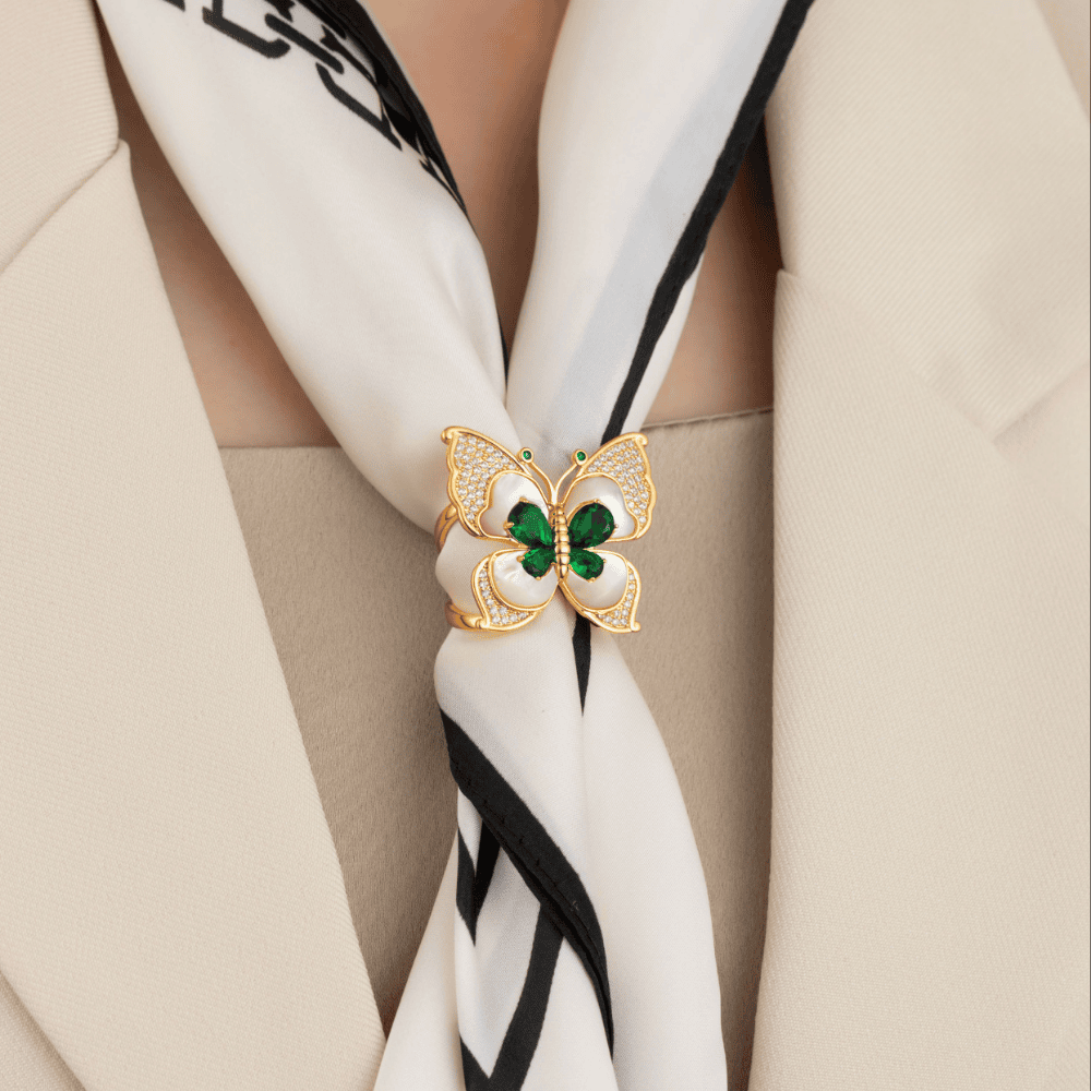 AVELIA Vintage Green Crystal Butterfly Scarf Ring