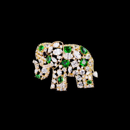 AVELIA Vintage Green Crystal Elephant Brooch