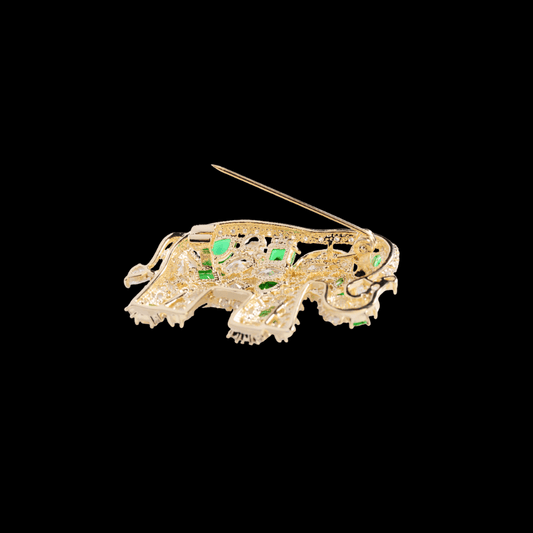 AVELIA Vintage Green Crystal Elephant Brooch