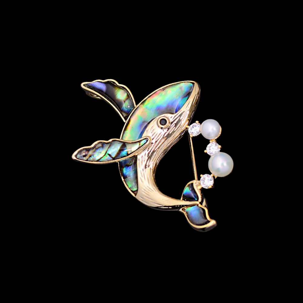 AVELIA Vintage Mother of Pearl Whale Brooch