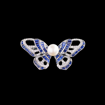 AVELIA Vintage Silver Blue Crystal Butterfly Brooch