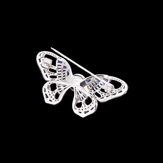 AVELIA Vintage Silver Blue Crystal Butterfly Brooch