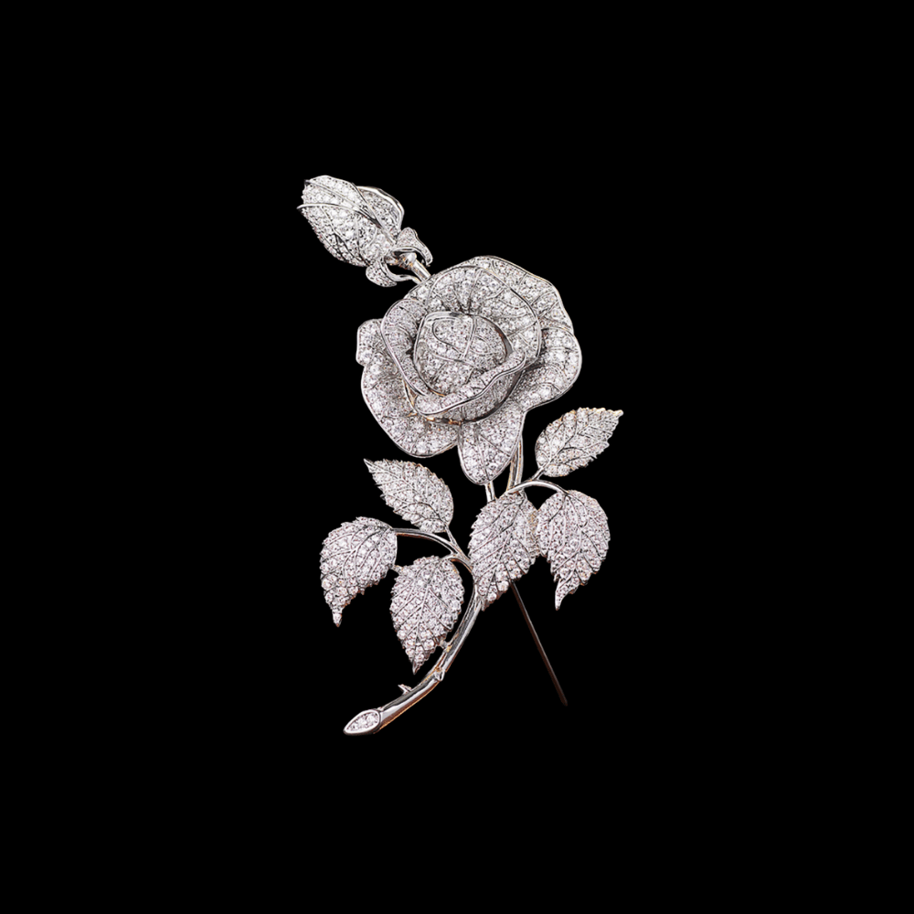 AVELIA Vintage Silver Crystal Rose Brooch