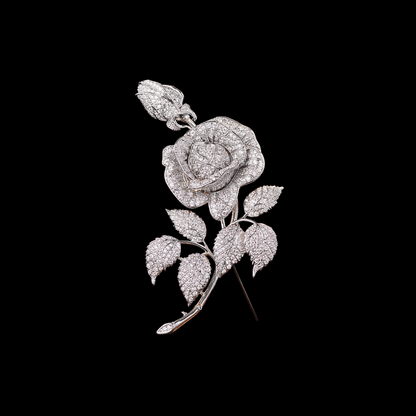 AVELIA Vintage Silver Crystal Rose Brooch