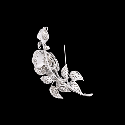 AVELIA Vintage Silver Crystal Rose Brooch