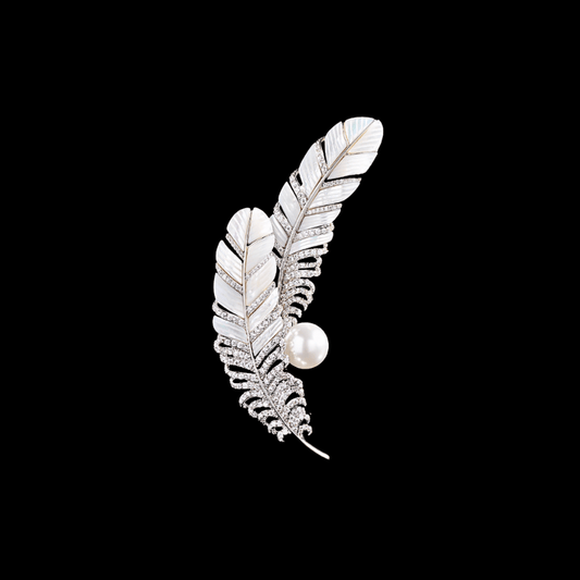 AVELIA Vintage Silver Pearl Feather Brooch