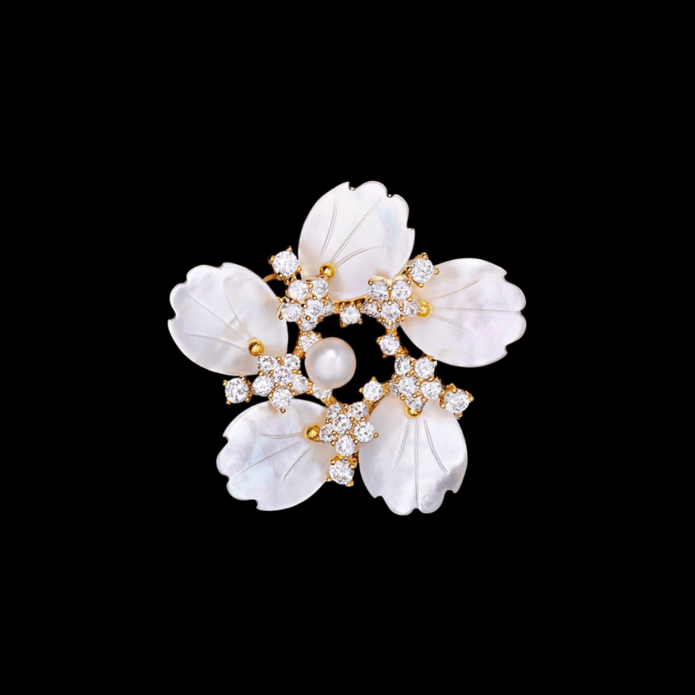 AVELIA Vintage White Mother of Pearl Cherry Blossom Brooch