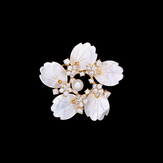 AVELIA Vintage White Mother of Pearl Cherry Blossom Brooch